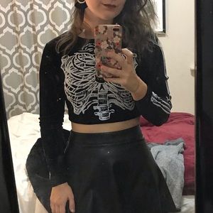 Misguided Velvet Skeleton Black Crop Top